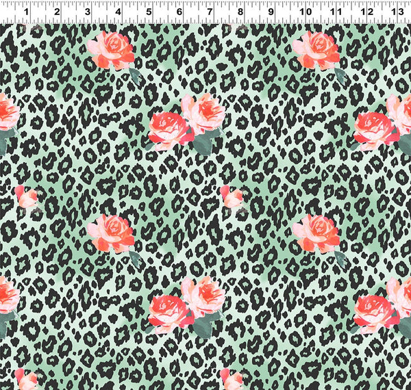 Mylah's Garden Leopard Floral Light Mint - Sold by the Half Yard - Clothworks - Y3945-110