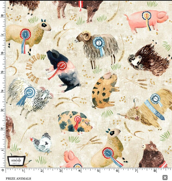 Town Fair Prize Animals Cream - Sold by the Half Yard - Louise Nisbet for Michael Miller Fabrics - DC 11340-CREM