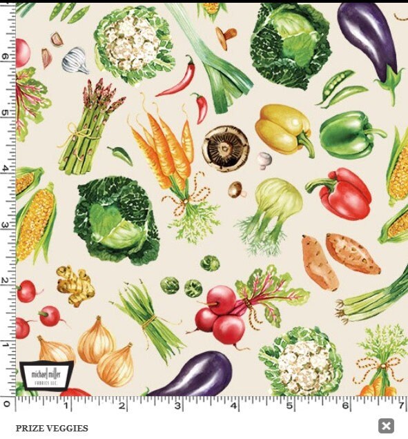 Town Fair Prize Veggies - Sold by the Half Yard - Louise Nisbet for Michael Miller Fabrics - DC 11346-CREM