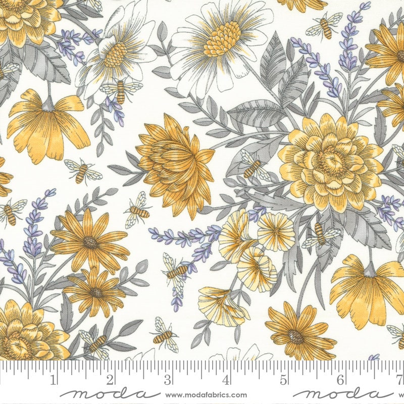 Floral Allover with Honeybees on Milk - Sold by the Half Yard - Honey and Lavender by Deb Strain for Moda Fabrics - 56083 11
