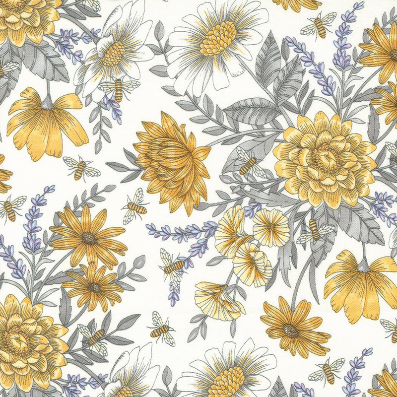 Floral Allover with Honeybees on Milk - Sold by the Half Yard - Honey and Lavender by Deb Strain for Moda Fabrics - 56083 11