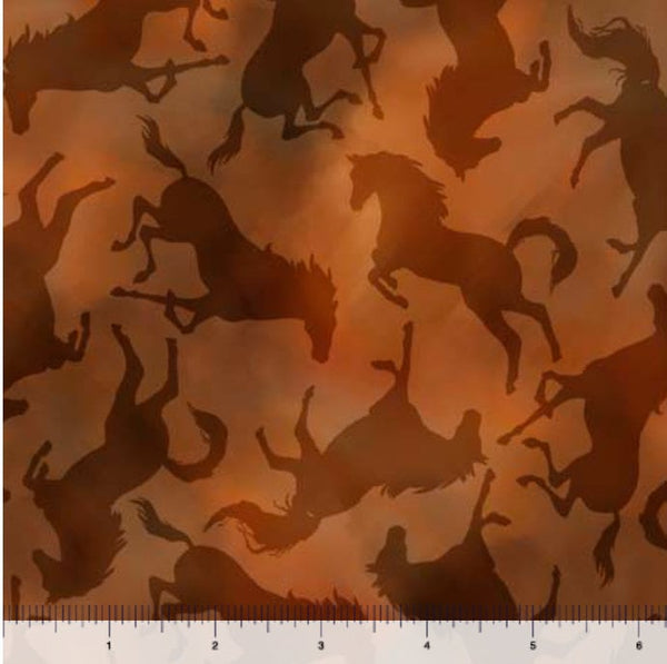 Horse Silhouettes Rust - Sold by the Half Yard - Wild Horses by Carol Cavalaris for QT Fabrics - 29773 A