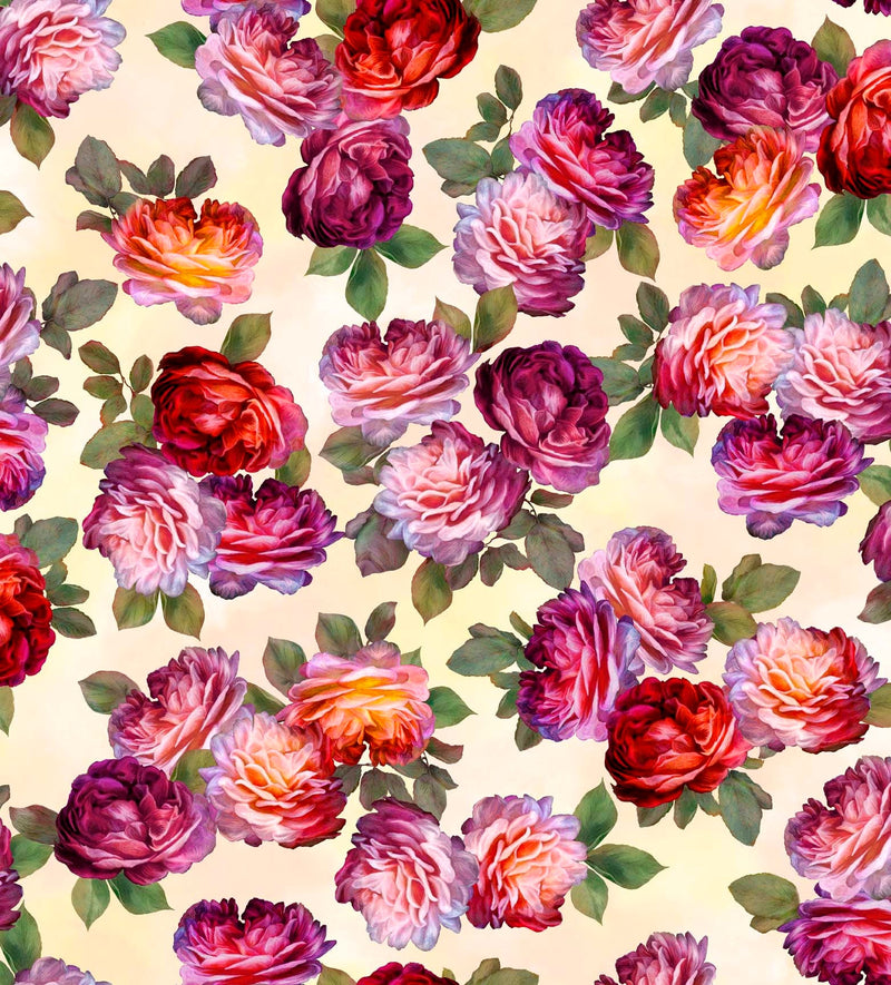 Rose Grace Large Roses Ecru - Priced by the Half Yard - Rose Grace by Carol Cavalaris for QT Fabrics - 29914 E