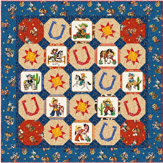 Retro Cowboy Toss Blue - Priced by the Half Yard - Cowboy Up by Morris Creative Group for QT Fabrics - 29846 W