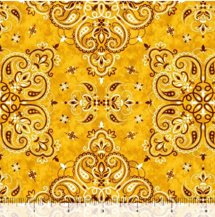 Yellow Bandana - Priced by the Half Yard - Cowboy Up by Morris Creative Group for QT Fabrics - 29849 S