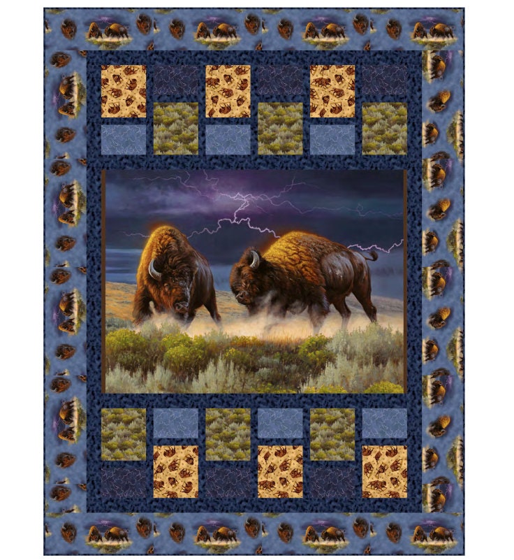 Lightning Sky Blue - Priced by the Half Yard - Wild Bison by Dallen Lambson for QT Fabrics - 30031 W