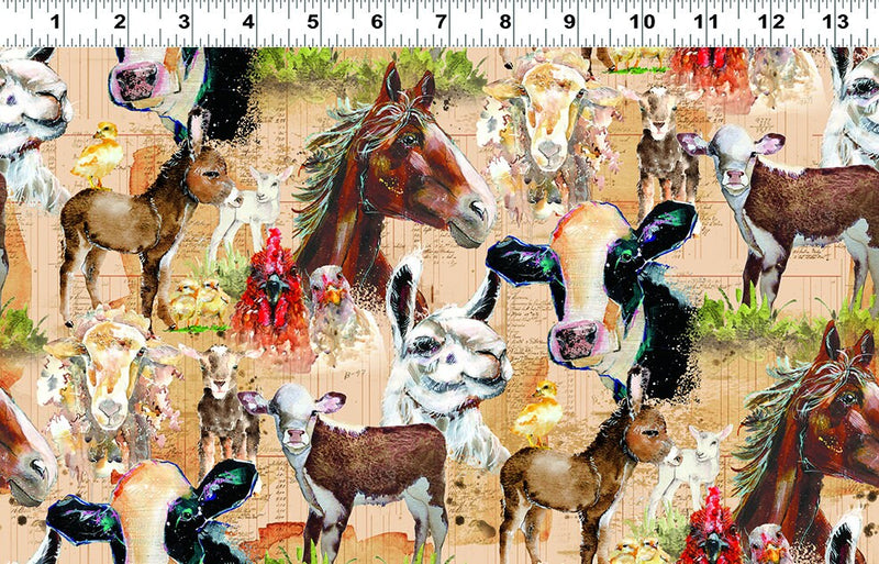 Farm Life Toile Light Rust - Sold by the Half Yard - Lexi Grenzer for Clothworks - Y3939-70