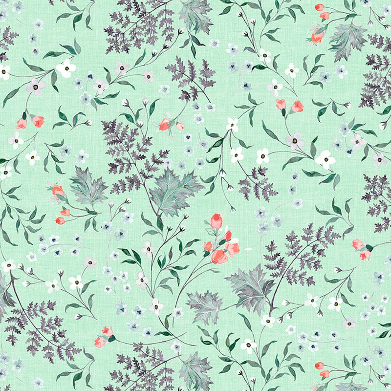 Mylah's Garden Wildflowers Light Mint - Sold by the Half Yard - Clothworks - Y3946-109