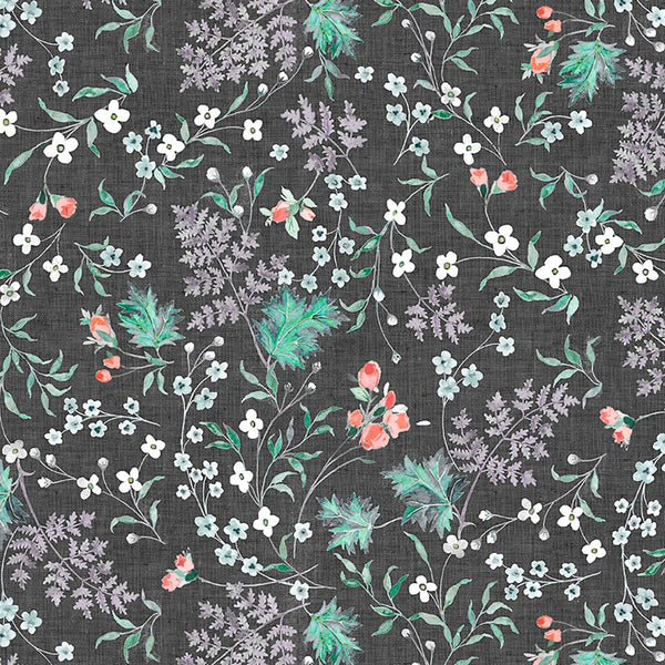 Mylah's Garden Wildflowers Dark Gray - Sold by the Half Yard - Clothworks - Y3946-7