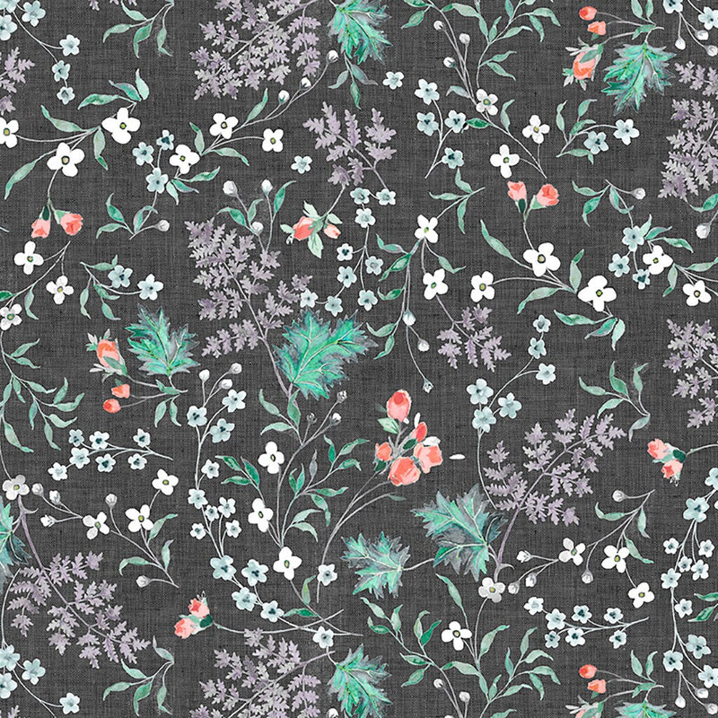 Mylah's Garden Wildflowers Dark Gray - Sold by the Half Yard - Clothworks - Y3946-7