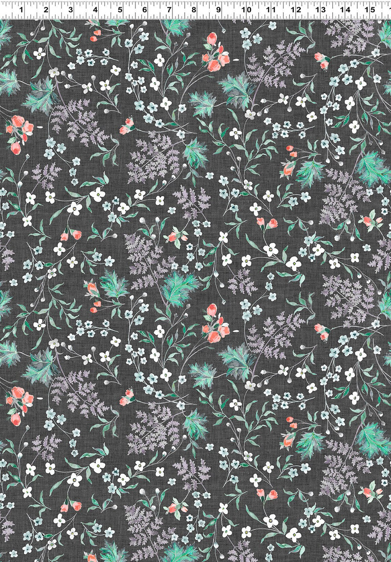 Mylah's Garden Wildflowers Dark Gray - Sold by the Half Yard - Clothworks - Y3946-7