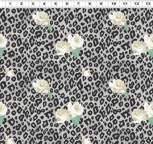 Mylah's Garden Leopard Floral Light Gray - Sold by the Half Yard - Clothworks - Y3945-5
