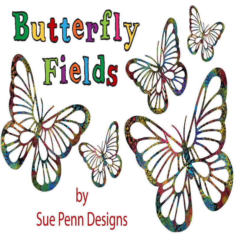Flowery - Blue - Sold by the Half Yard - Butterfly Fields by Sue Penn - PWSP068.BLUE