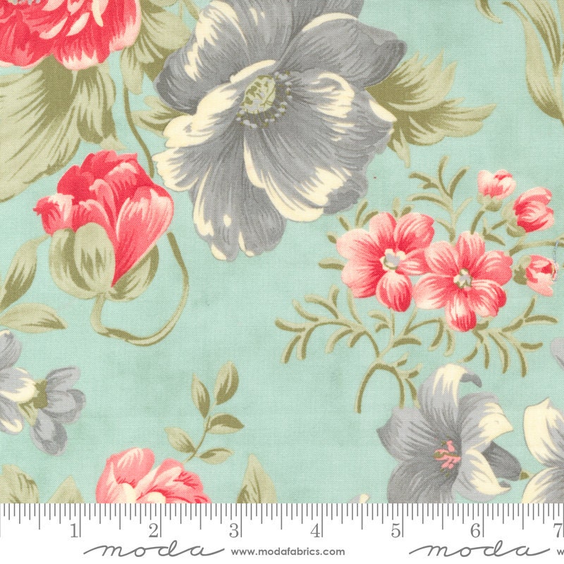 Bold Blossoms in Aqua - Priced by the Half Yard - Etchings Benefiting the Parkinson's Foundation - 3 Sisters - Moda Fabrics - 44330 12
