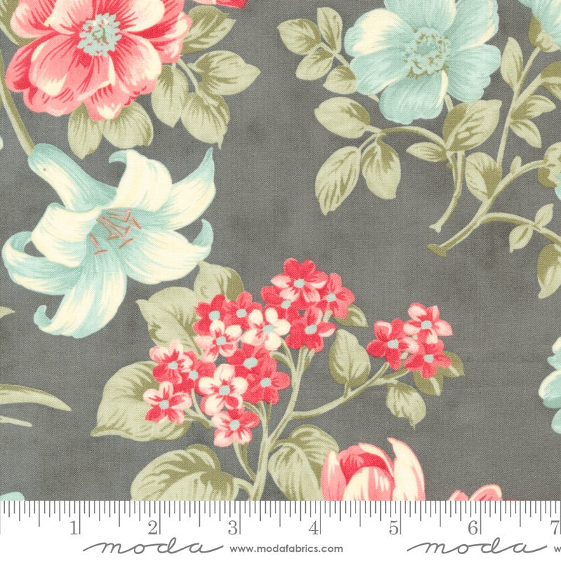 Bold Blossoms in Charcoal - Priced by the Half Yard - Etchings Benefiting the Parkinson's Foundation - 3 Sisters - Moda Fabrics - 44330 15