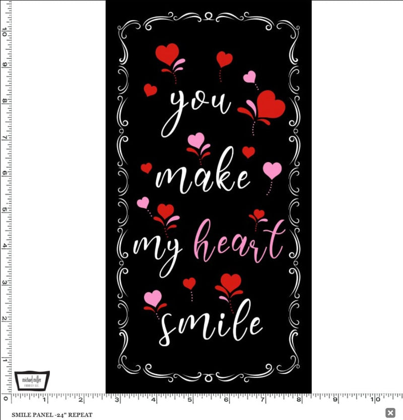 Vintage Valentine Smile Panel - 24" x 44" - Michael Miller Fabrics - Valentine’s Day - DCX10994-BLAC