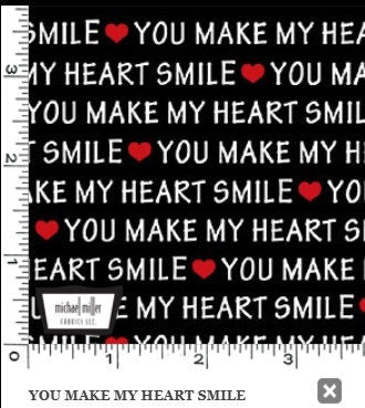 You Make My Heart Smile Black - Sold by the Half Yard - Michael Miller Fabrics - Valentine’s Day - DCX10990-BLAC