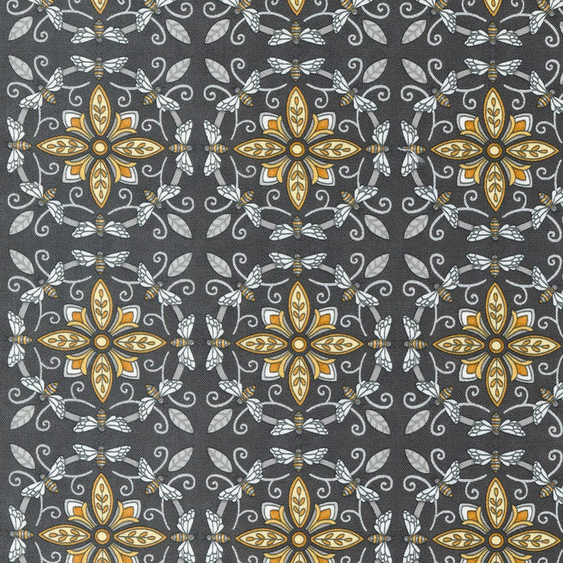 Bumble Bee Tiles Charcoal - Sold by the Half Yard - Honey and Lavender by Deb Strain for Moda Fabrics - 56081 17