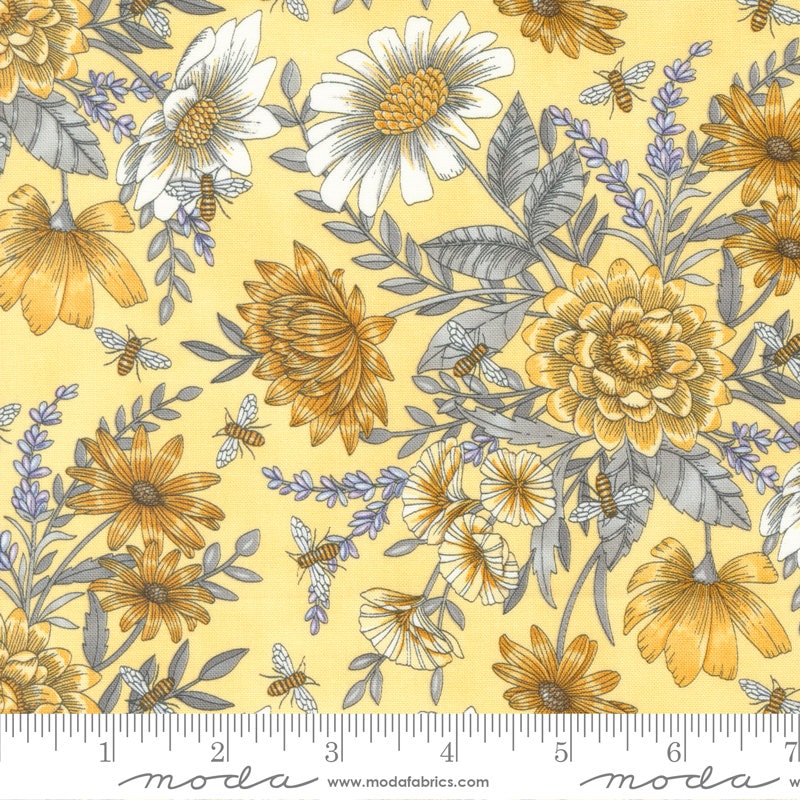 Floral Allover with Honeybees on Honey - Sold by the Half Yard - Honey and Lavender by Deb Strain for Moda Fabrics - 56083 12