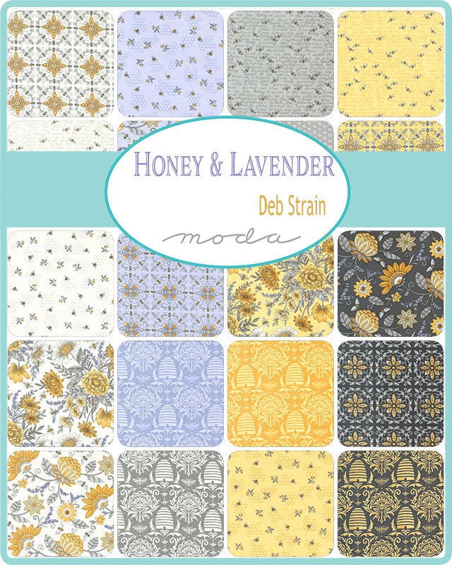 Honeycomb on Beeskep Charcoal - Sold by the Half Yard - Honey and Lavender by Deb Strain for Moda Fabrics - 56085 17