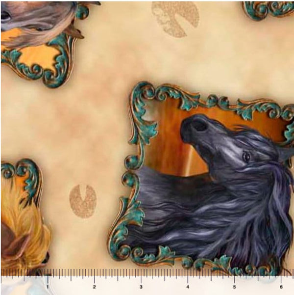 Horse Patches Tan - Sold by the Half Yard - Wild Horses by Carol Cavalaris for QT Fabrics - 29772 E
