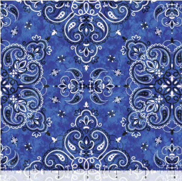 Minky Bandana Blue - Sold by the Half Yard - 60" wide - Cowboy Up by Morris Creative Group for QT Fabrics - 29849 BMINK