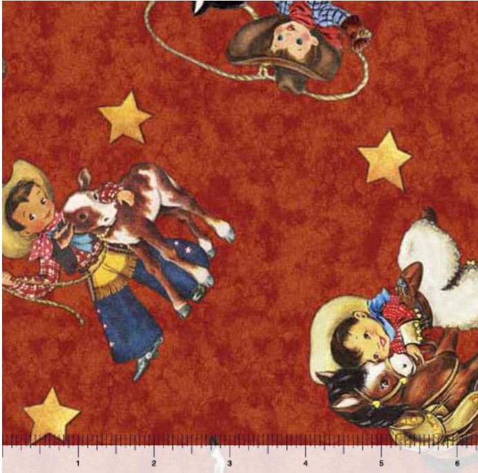 Retro Cowboy Toss Red - Priced by the Half Yard - Cowboy Up by Morris Creative Group for QT Fabrics - 29846 R