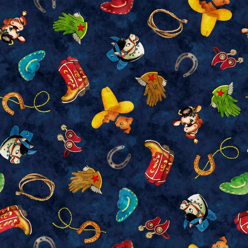 Cowboy Stuff Navy - Priced by the Half Yard - Cowboy Up by Morris Creative Group for QT Fabrics - 29847 N