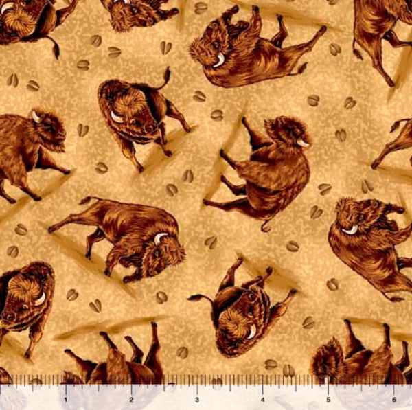 Tossed Bison Beige - Priced by the Half Yard - Wild Bison by Dallen Lambson for QT Fabrics - 30029 A