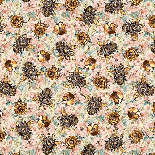 Time Travel Bees on Flowers - Priced by the Half Yard - Urban Essence Designs for Blank Quilting - 3009-22 Pink