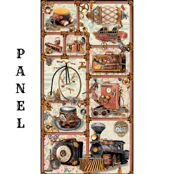 Time Travel Steampunk Panel - 24" x 44" - Urban Essence Designs for Blank Quilting - 3021P-41 Ivory