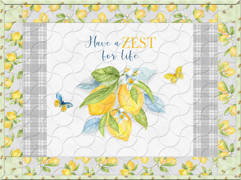 Zest for Life Placemat Panel - 24" x 44" - Cynthia Coulter for Wilmington Prints - Lemon Fabric - 19151-954