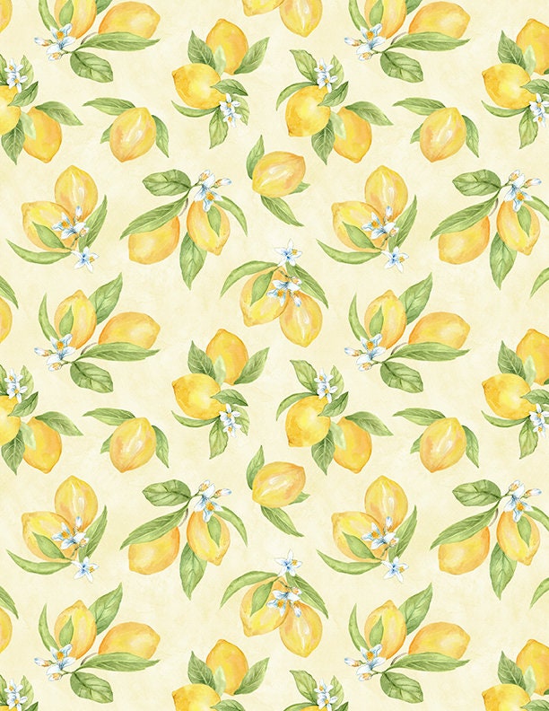 Lemon Toss on Yellow - Priced by the Half Yard - Zest for Life - Cynthia Coulter for Wilmington Prints - Lemon Fabric - 19155-557