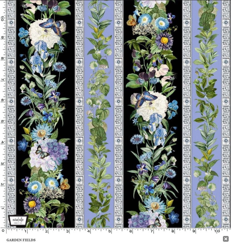 Garden Fields Decorative Border Stripe - Priced by the Half Yard - Botanical Garden by Aimee Stewart for Michael Miller - 11472-BLAC