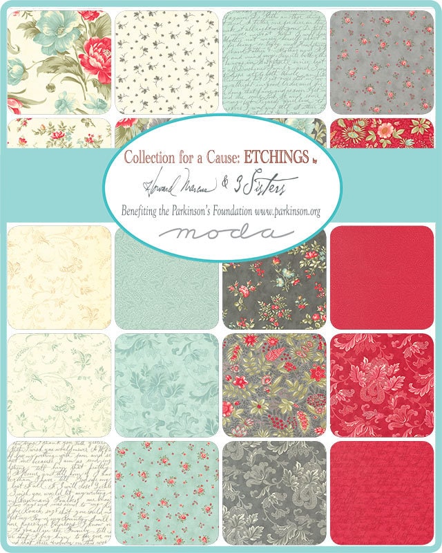 Peaceful Posies Florals Red - Priced by the Half Yard - Etchings - Parkinson's Foundation - 3 Sisters - Moda Fabrics - 44336 13