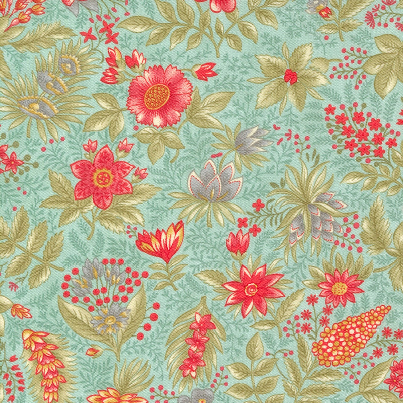 Joyful Jacobean Florals Aqua - Priced by the Half Yard - Etchings - Parkinson's Foundation - 3 Sisters - Moda Fabrics - 44331 12