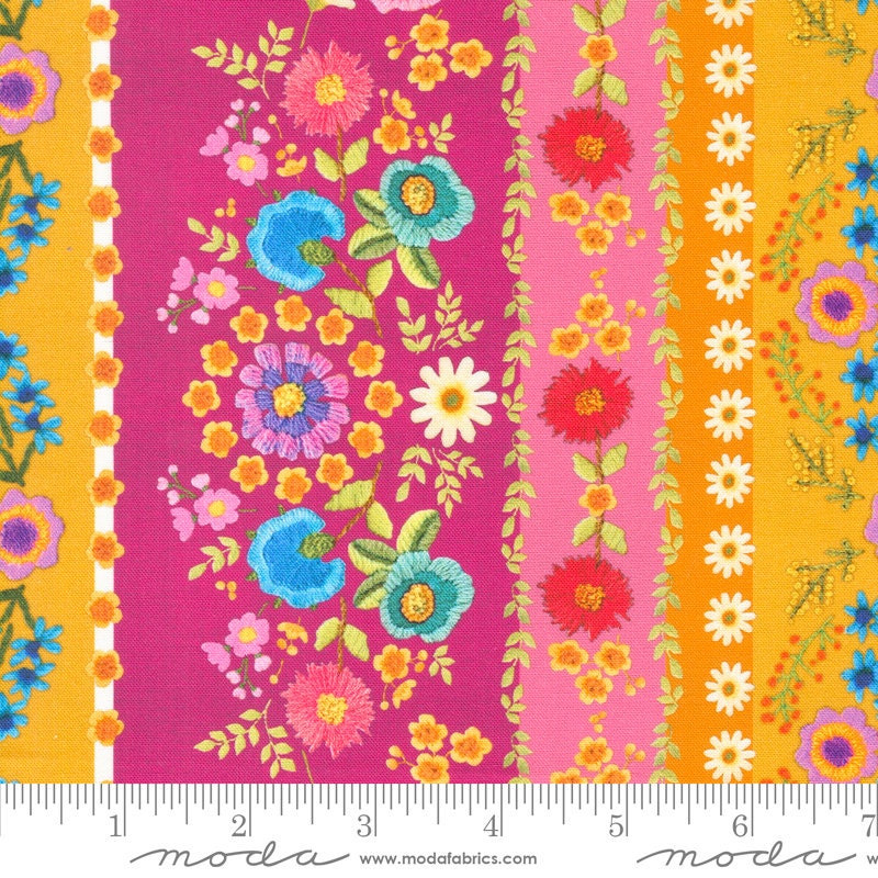 Vintage Soul Crewel Bands Hot Pink - Priced by the Half Yard - Cathe Holden for Moda Fabrics - 7431 11