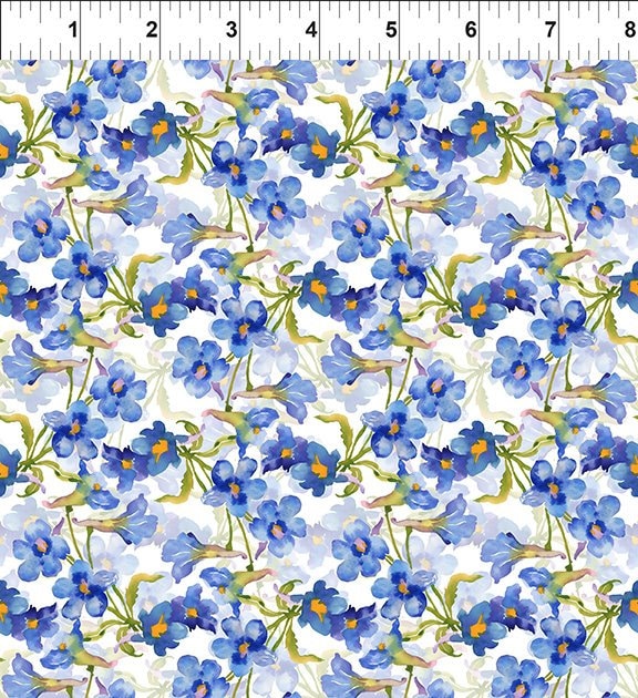 Decoupage Blue Flowers - Priced by the Half Yard - Jason Yenter for In The Beginning fabrics - 11DC1 Blue