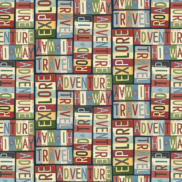 Travel Words - Priced by the Half Yard - Adventure Awaits by Jackie Decker for Blank Quilting - 2944-99 Black