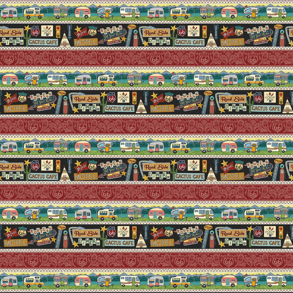 Adventure Awaits Border Stripe - Priced by the Half Yard - Adventure Awaits by Jackie Decker for Blank Quilting - 2945-99 Black