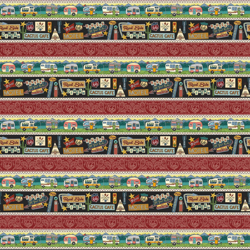 Adventure Awaits Border Stripe - Priced by the Half Yard - Adventure Awaits by Jackie Decker for Blank Quilting - 2945-99 Black