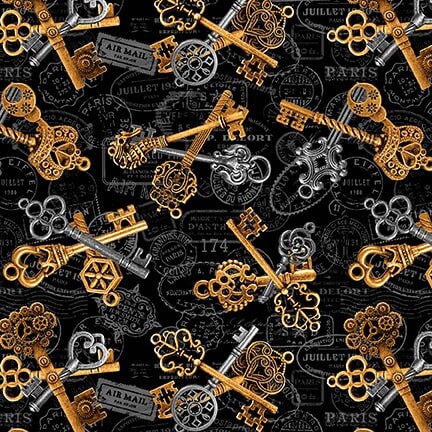 Time Travel Keys - Priced by the Half Yard - Urban Essence Designs for Blank Quilting - 3015-99 Black