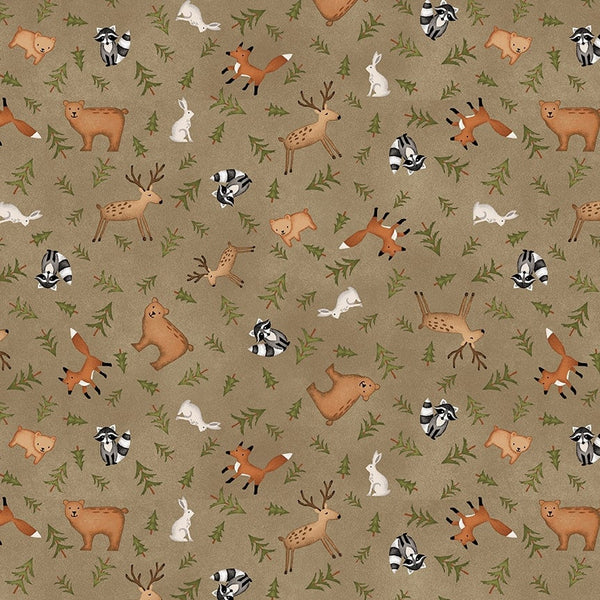Brown Animal Toss Flannel - Priced by the Half Yard - The Mountains are Calling by Janet Nesbitt for Henry Glass - 3132F-76 Brown