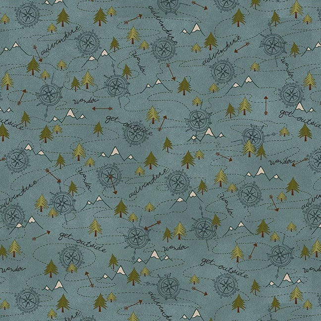 Mountain Trail Mixed Media Flannel Teal - Priced by the Half Yard - The Mountains are Calling - Janet Nesbitt - Henry Glass - F-3138-76 Teal