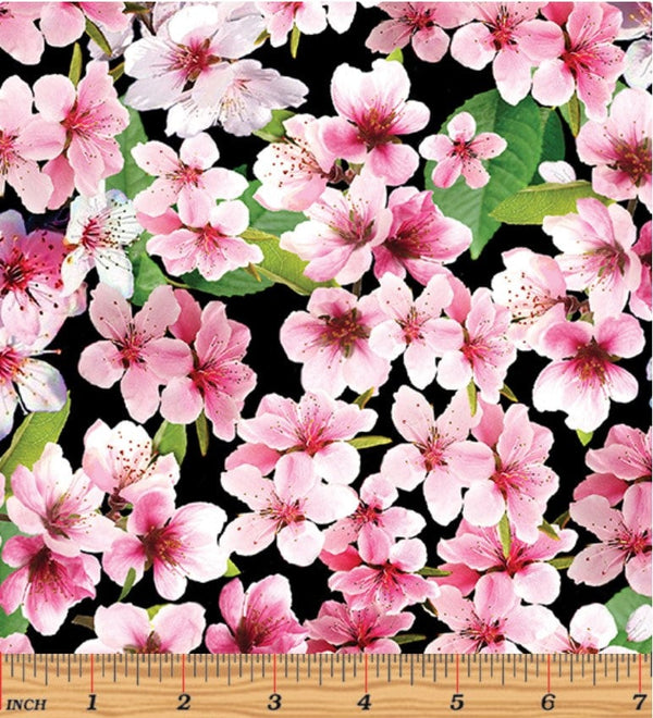 Cherry Blossoms Black - Priced by the Half Yard - Cherry Hill by Kanvas Studio for Benartex - 14313-12