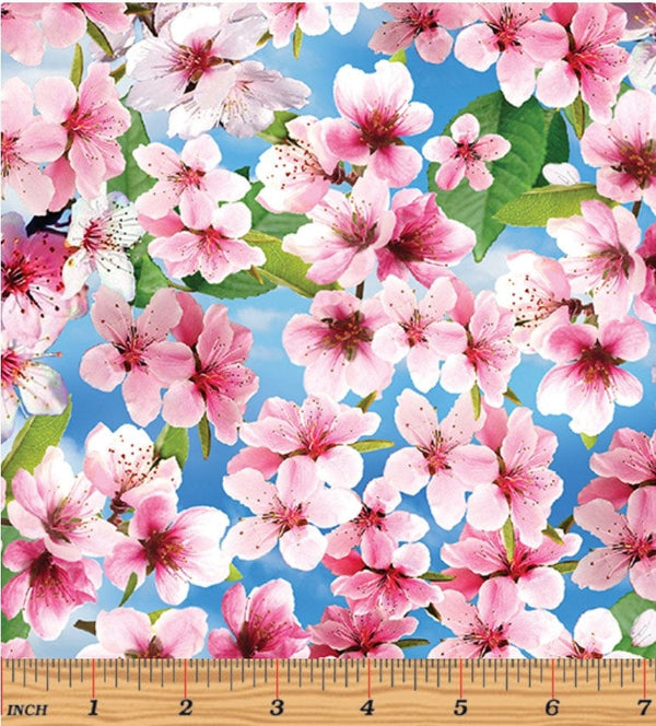 Cherry Blossoms Blue - Priced by the Half Yard - Cherry Hill by Kanvas Studio for Benartex - 14313-55