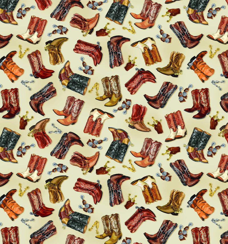 Cowboy Boots Ecru - Priced by the Half Yard - Yellowstone - Kanvas Studio - 14478-07