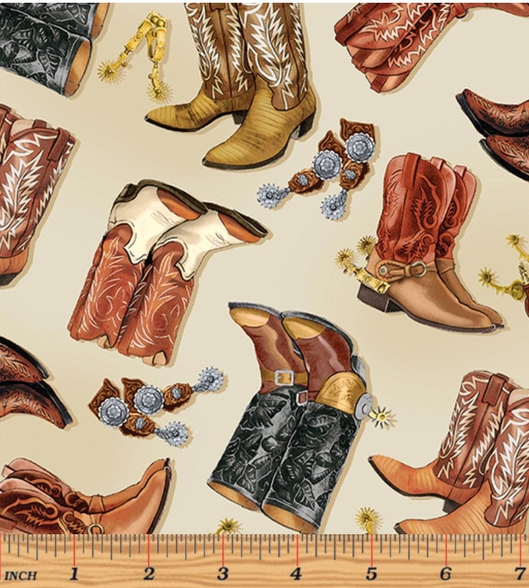 Cowboy Boots Ecru - Priced by the Half Yard - Yellowstone - Kanvas Studio - 14478-07