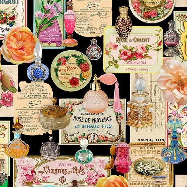 Vintage Perfumes - Priced by the Half Yard - Gilded Age by Aimee Stewart for Michael Miller - DDC11310-BLAC