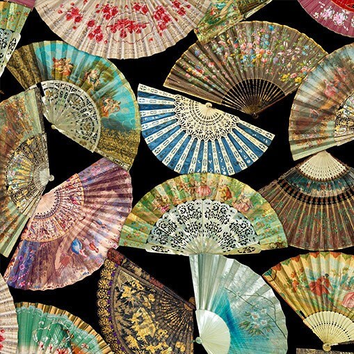 Vintage Fans - Priced by the Half Yard - Gilded Age by Aimee Stewart for Michael Miller - DDC11314-BLAC